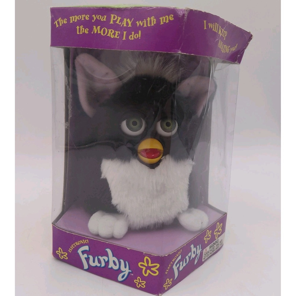 FURBY 1998 ORIGINAL 70-800 SKUNK Black & White Pink Ears New Green Eyes